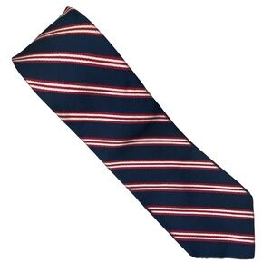 VTG James River Traders Tie Mens Repp Silk Striped‎ Preppy Blue Red White 60x3